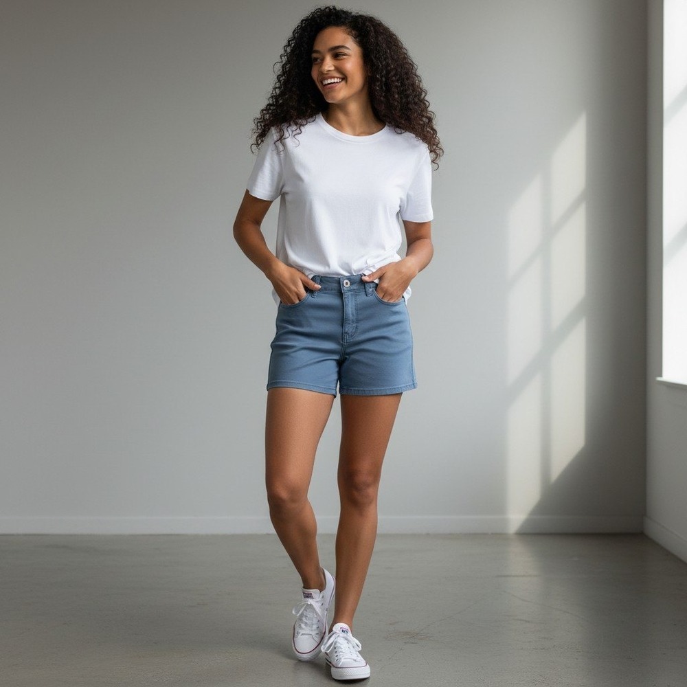 American Eagle Shorts Womens 6 Blue Midi Super Stretch Denim Cotton Blend Casual